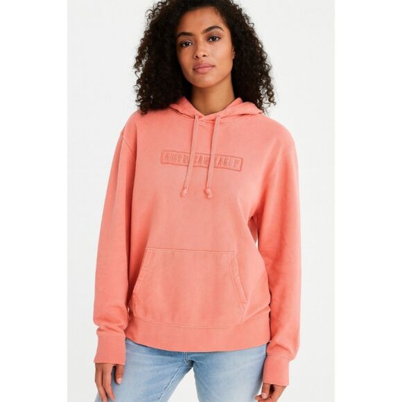 American Eagle Embroidered Hoodie Womens Size S Y2k Pink Mauve Soft Comfycore - Picture 1 of 12